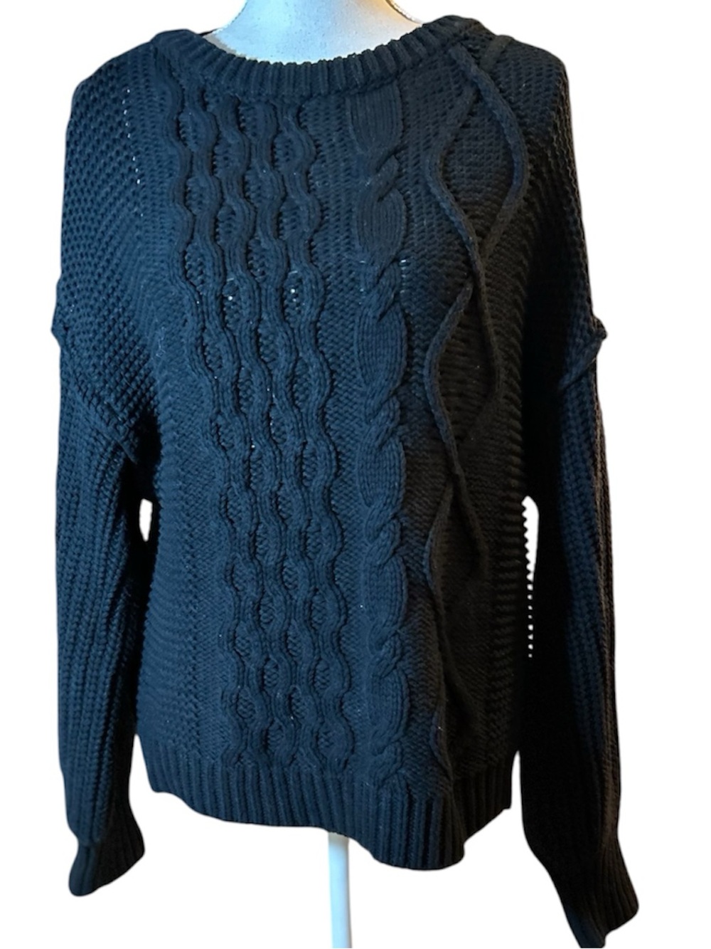 Free People Chunky Cable Knit Crew Sweater - Black - Picture 3 of 10